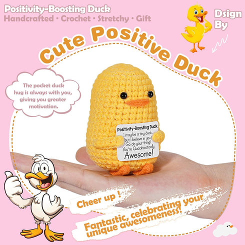 Positive Affirmation Companion Crochet Duck, Inspirational Crochet Animals Stress Anxiety Relief Toys, Handmade Mental