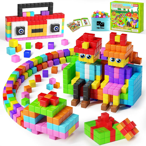 116PCS Magnetic Blocks with Magnet Eyes Toy, Magnetic Building Blocks with Storage