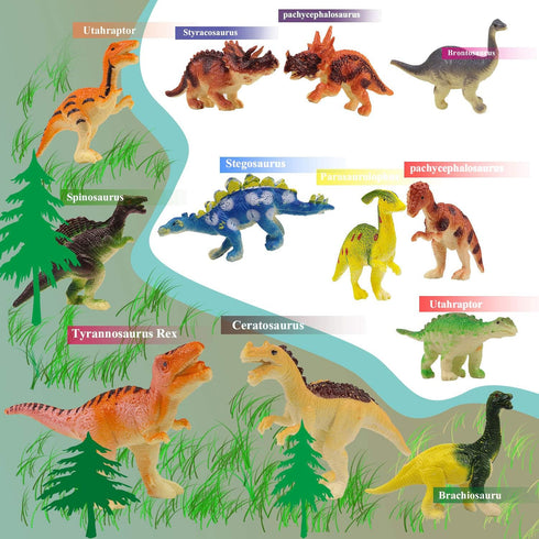 HAPTIME Plastic Assorted Mini Dinosaur Figures, Small Dino Toy, Pack of 12