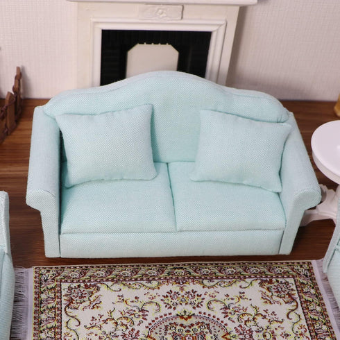Dollhouse Couch Miniature Sofa with Pillows - 1:12 Scale Model Living Room Furniture for Decoration