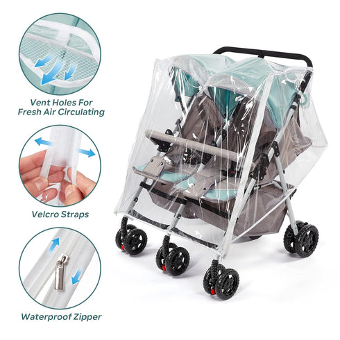 Double Stroller Rain Cover, Waterproof Weather Shield for Side by Side Baby Double Stroller, Twins Stroller Cover