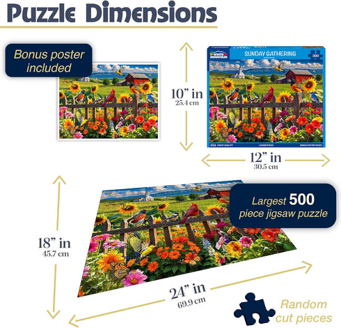 500 18"x24" White Mountain Piece Jigsaw Puzzle Spring Flower Bird Puzzles with Large Pieces Gift for Adults and Family