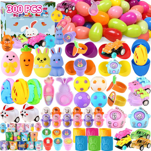 300pcs Bulk Prefilled Easter Eggs with Toys, Filled Easter Eggs for Kids,