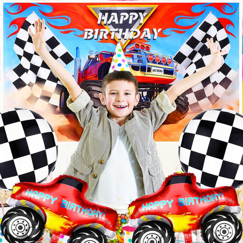 Tatuo Truck Party Decorations Supplies, Photography Background 5 x 3 Feet, Happy Birthday Banner 6 x 1 Feet for Kids