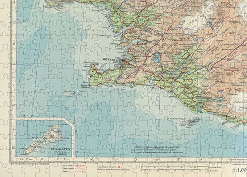 1959 Map of Iceland, 1000 Piece Adult Jigsaw Puzzle for Iceland Lovers