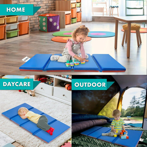 2-inch 48-in ProSource Four-Fold Kids Rest Mat, Thick Sleeping Mats for Kids, Foam Foldable Cushion for Child Comfort