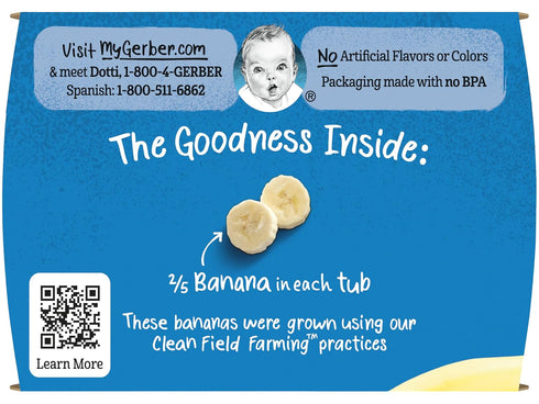 Gerber 1st Foods Baby Food - Banana Puree, Natural & Non-GMO, 2 Ounce Tubs, 2-Pack (Pack of 8)