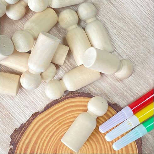 75 Pieces Wood Peg Dolls - Unfinished Wooden People Craft Blank Family Figures, 5/8 x 1-3/4 inch