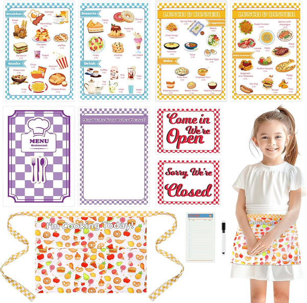 SHIQIKEJIPTY 7 Pieces Restaurant Server Play Toys Set Pretend Play Restaurant Food Kids