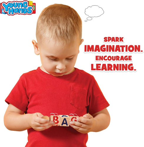 Wooden Reading Blocks, Creative Kids Set of 5 Spinning Alphabet Blocks w/Easy-Grip Handles - Kindergarten Preschool