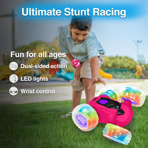 SC3 2.4GHz 4WD 360 4-12 Contixo RC Stunt Car, Pink Double-Sided Rotating flip Racer Remote Control Toy Cars with LED