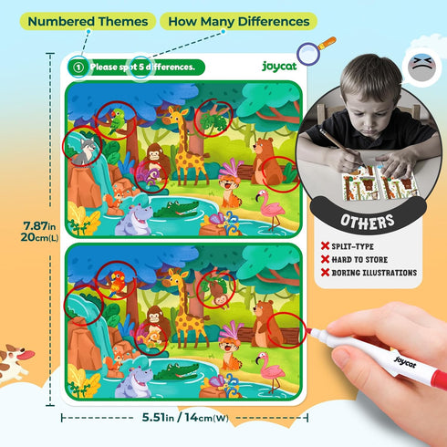 24 Pack 4-8 JoyCat Spot the Difference Game Cards for Kids, Reusable Dry Erase Party Favors, Classroom Prizes, Goodie
