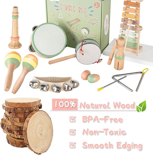 1-3, Set VINJOE Baby Musical Instruments-Toddler Montessori Wooden Musical Toys for Kids Neutral Colors Percussion