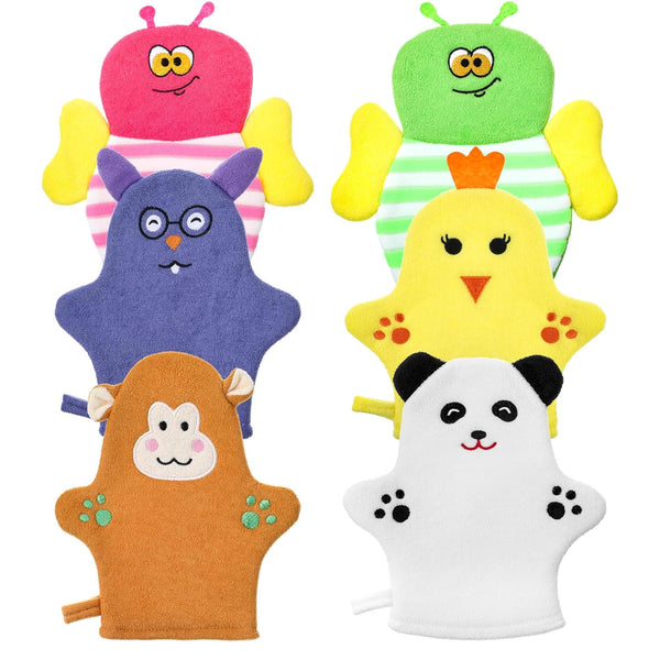 Sibba 6 Pcs Baby Bath Mitt Washcloths Gloves, Gentle Cute Exfoliating Wash Mitt