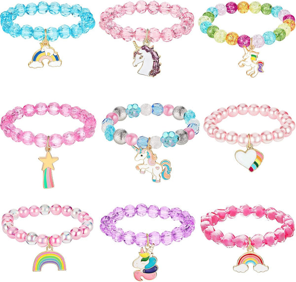 Hicarer 9 Pieces Unicorn Girls Bracelets, Colorful Beaded Jewelry for Toddler Birthday Party Favors