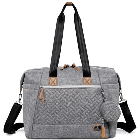 Dikaslon Large Diaper Bag Tote for Mom and Dad, Multifunction Baby Tote Bag with Pacifier Case and Changing Pad, Grey