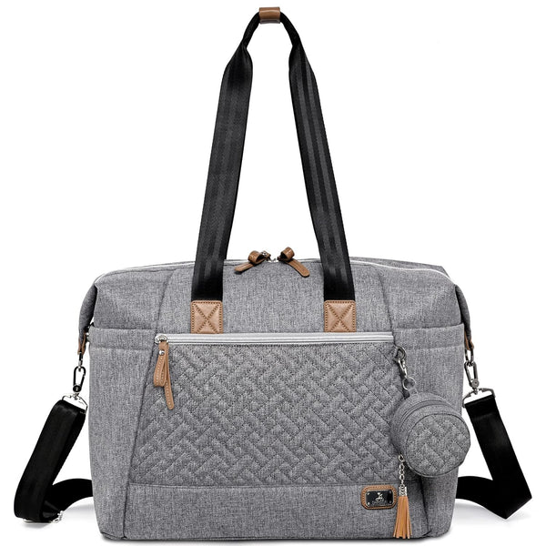 Dikaslon Large Diaper Bag Tote for Mom and Dad, Multifunction Baby Tote Bag with Pacifier Case and Changing Pad, Grey