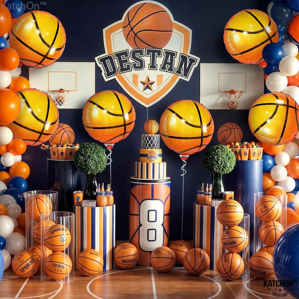 Katchon Orange Foil Basketball Balloons, 18 Inch, Pack of 6 for Basketball Birthday Party Decorations