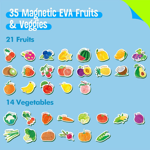 35 PCS Fruit & Vegetable Magnets, Adorable Magnetic Fruits Veggies Thick Foam Fridge Magnets Cute Educational Learning