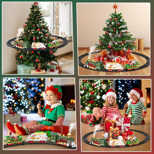 Set Set 3-12 TERRAMUS Christmas Train - Hanging Train Toys with Smoke Light & Sound for Boys Girls,Train Around Under