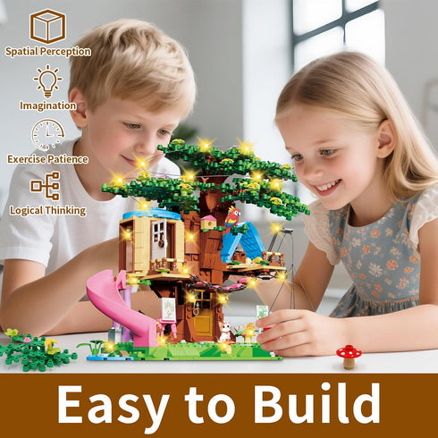 Set 731PCS Hammock, 6-12 Treehouse Building Compatible with Friends, Girls Forest Tree House Building Kit Toys with LED