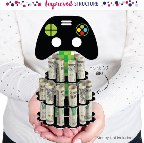 Big Dot of Happiness Game Zone - DIY Pixel Video Game Party or Birthday Party Money Holder Gift - Cash Cake