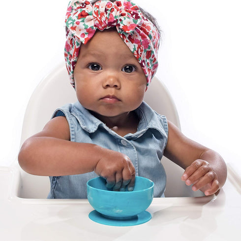 ChooMee Baby Suction Bowls & FlexiDip Learning Utensil Set, 4 CT Small, Aqua Green