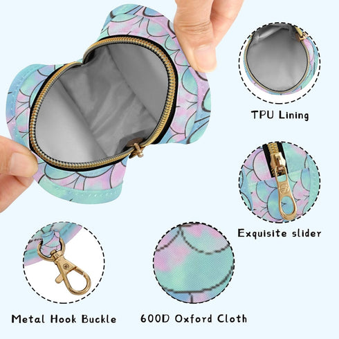 PYBUG Scallops Shape Round Pacifier Storage Case, Polyester & TPU Lined with Hook Buckle, Pacifier Container Box