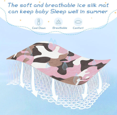 SyXIOP 28" 52" Camouflage Brown Peach Cooling Baby Bed Mattress x Breathable Crib Mattress pad for Baby&Toddler