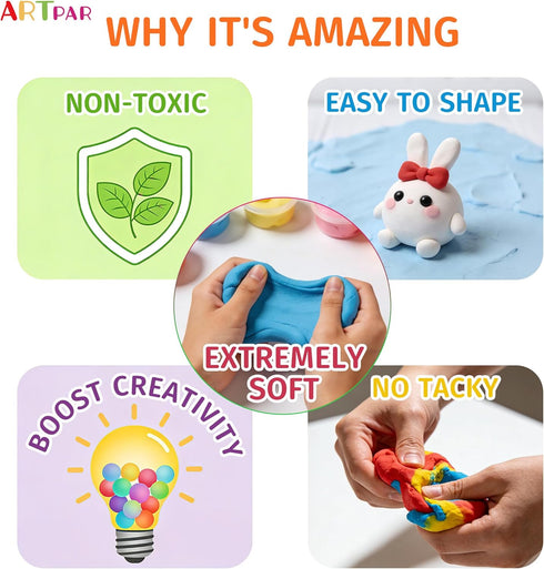 Kit,56 3-12 ARTPAR Air Dry Clay Colors Modeling Magic Clay for Kids,DIY Classroom Bulk Starter Sculpting Kit, Soft