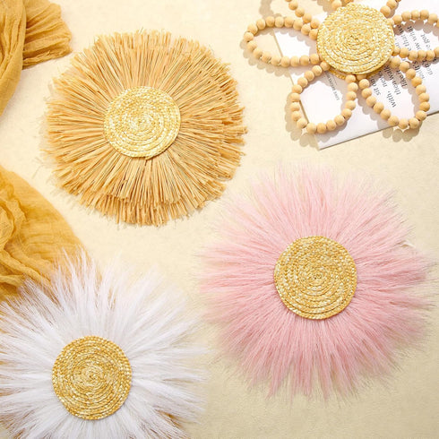 6 Soaoo Pcs Boho Nursery Decor for Girl Daisy Flower Woven Macrame Wall Hanging Bohemian Nursery Wall Decor Flowers