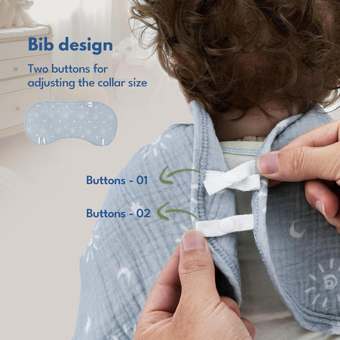 100% 22"X11" Muslin Burp Cloths with Snaps,Multi-Use Burpy Bib Cotton for Spit Up & Drool,Large Extra Absorbent Burping