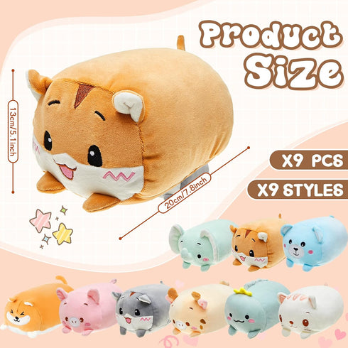 9 Pieces Plush Toys Set - 8 Inch Elephant, Deer, Hamster, Panda, Pig, Dinosaur Plush Stuffed Animals for Kids
