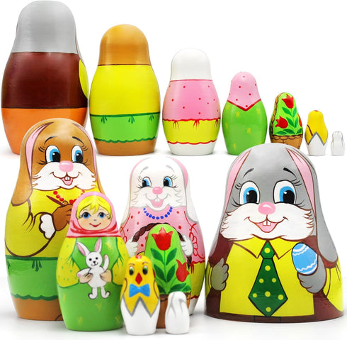 AEVVV Easter Nesting Dolls Set - 7 pcs Russian Dolls Easter Bunny Decorations