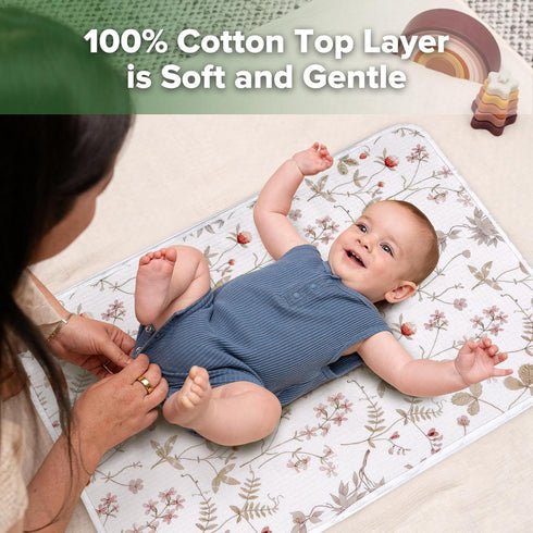 100% (1pc, 19.5" 27.5" haakaa Waterproof Changing Pad Liners, Cotton, Soft & Breathable x Vintage Garden)