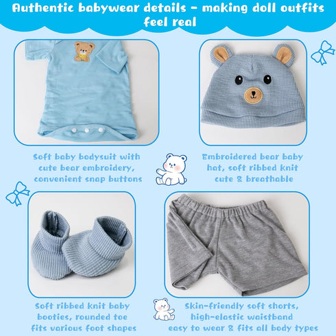20-22 Inches Set EKOKIZ Reborn Baby Dolls Clothes for Boys and Girls Blue Bear Patterned Fashion Realistic Baby Doll