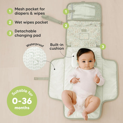 KeaBabies Portable Diaper Changing Pad, Travel, Car - Large Waterproof Baby Changing Mat, Wipeable, Padded, On The Go