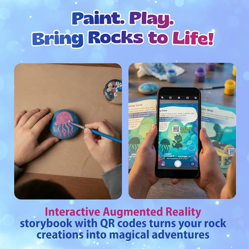 6-12 14 16 2 Pinwheel Crafts Rock Painting Kit for Kids Ages Rocks, Acrylic Paints (Glow & Metallic), Glitter Glues
