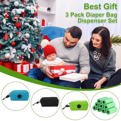 3 Pack Set 135 Counts Dingion Diaper Bag Dispenser Diaper Trash Dispenser with Baby Disposal Trash Bags with Hook