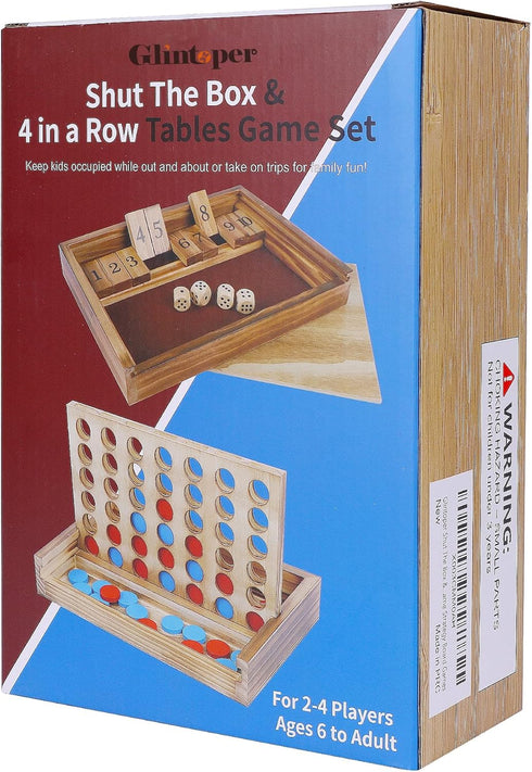 Glintoper Classic Wood Shut The Box & 4 in a Row Tables Game Set, Rustic Coffee Table Decor for Kids Family