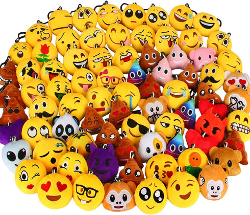 Dreampark 80 Pack Mini Emoticon Keychain Plush, Party Favors for Kids, Valentine's