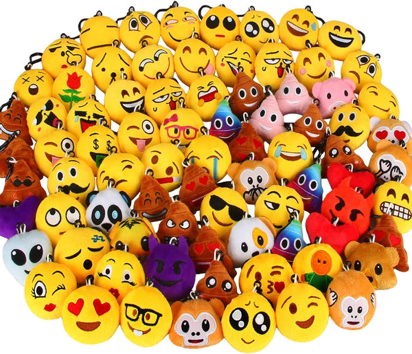 Dreampark 80 Pack Mini Emoticon Keychain Plush, Party Favors for Kids, Valentine's