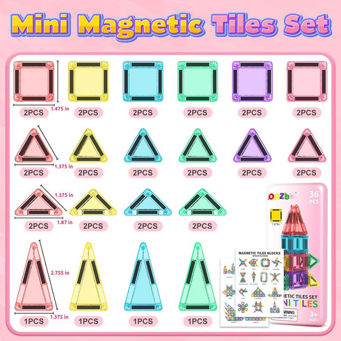 ORZbb Set 3+ Mini Magnetic Tiles Toddler Travel Essentials with Case, Magnetic Blocks Building Montessori Educational