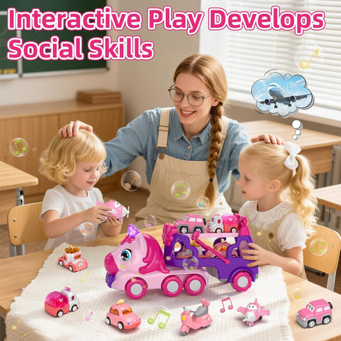 2 3 2-4, 7-in-1 1 2 3 usrela Girls Toys for Year Old, Toddler Girl Toys Age Carrier Truck with Light & Music, Truck