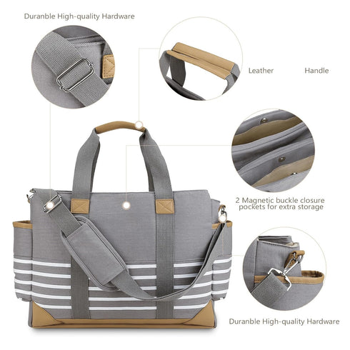 WTWU Large Capacity Sturdy Canvas Mom Bag Ergonomic Handle Strollers Hook for Traveling Parents and Caring Essential