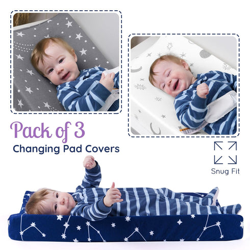 GROW WILD Changing Pad Cover 3 Pack, Soft & Stretchy Jersey Cotton Diaper Changing Pad Covers for Girls and Boys