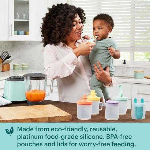 Pyrex Littles 6-PC Silicone Baby Toddler Feeding Set, 5 OZ Pouches and Lids, Airtight Leak-Proof, BPA Free