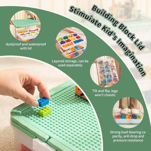 2 joyingbaby Toys Storage Organizer Bins for Lego Stackable Toys Organizer Lego Building Block Storage (Green, layers)