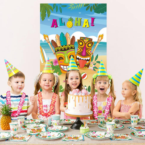 WERNNSAI Pin The Feather on The Tiki Party Game, Hawaiian Luau Supplies for Kids with Aloha Poster