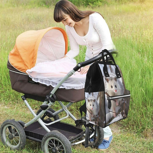 HCBPWVQA Backpack Daypacks Backpack Mommy Opossum In Snow Diaper Bag with Changing Pad and Pacifier Holder
